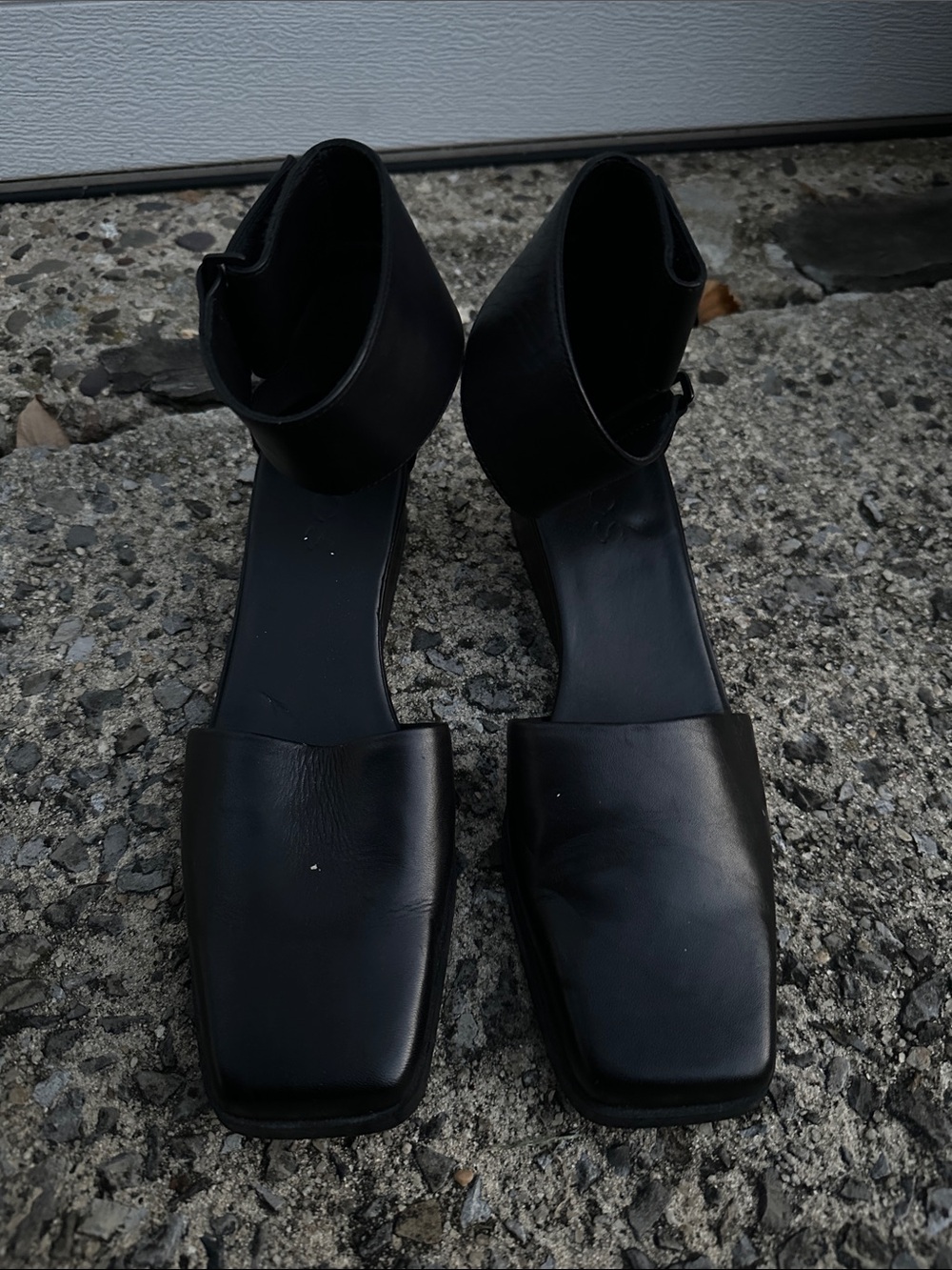 COS Black Square-Toe Ankle-Strap Heels